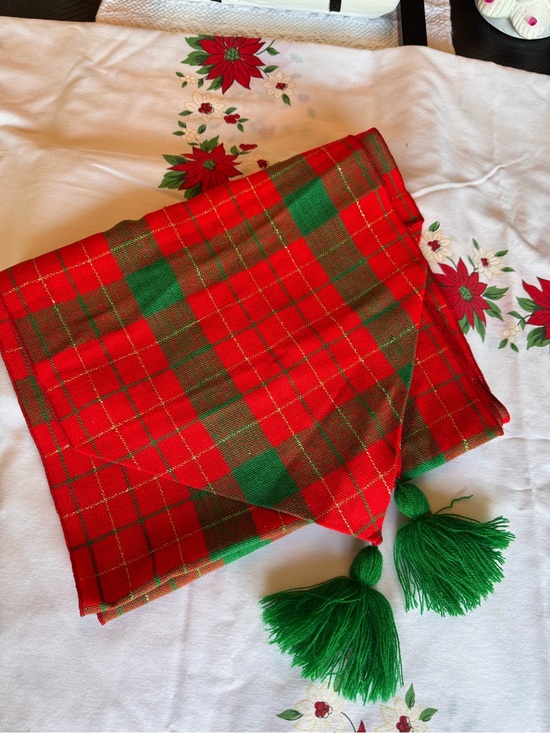 Vintage Other - Vtg Holiday Tartan Plaid Table Runner Red Green Gold Retro Christmas Decor 70’s